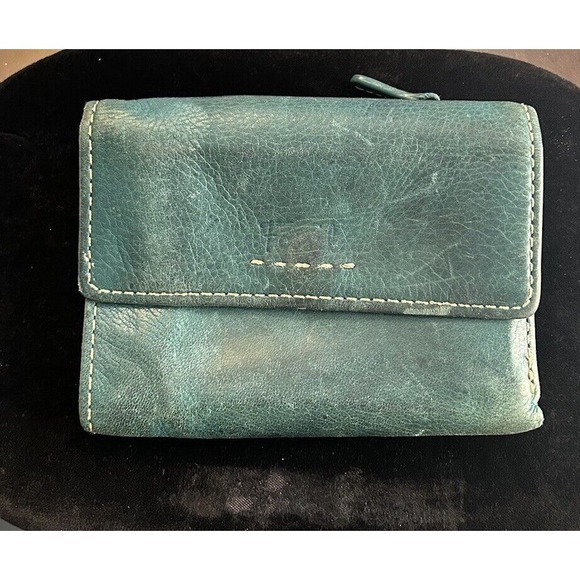 Fossil Handbags - VTG Fossil Folding Wallet Coin Purse Teal Snap Zip Cardholder‎